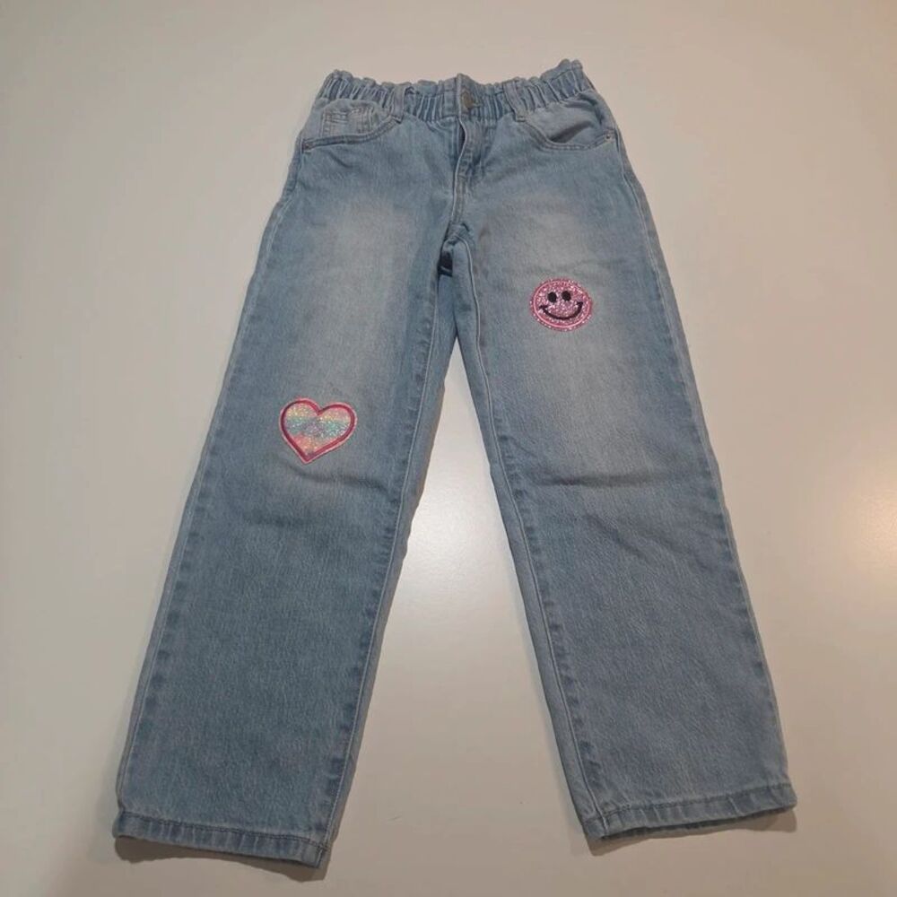 Girls custom patched paper bag waist jeans